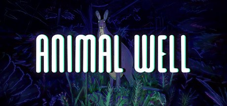 Animal Well Steam header art with the game title glowing over a dark forest and a ghostly kangaroo