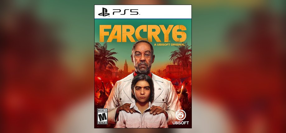 Far Cry 6 PS5 Standard Edition box art with Anton Castillo and his son Diego, as shown on the Amazon listing