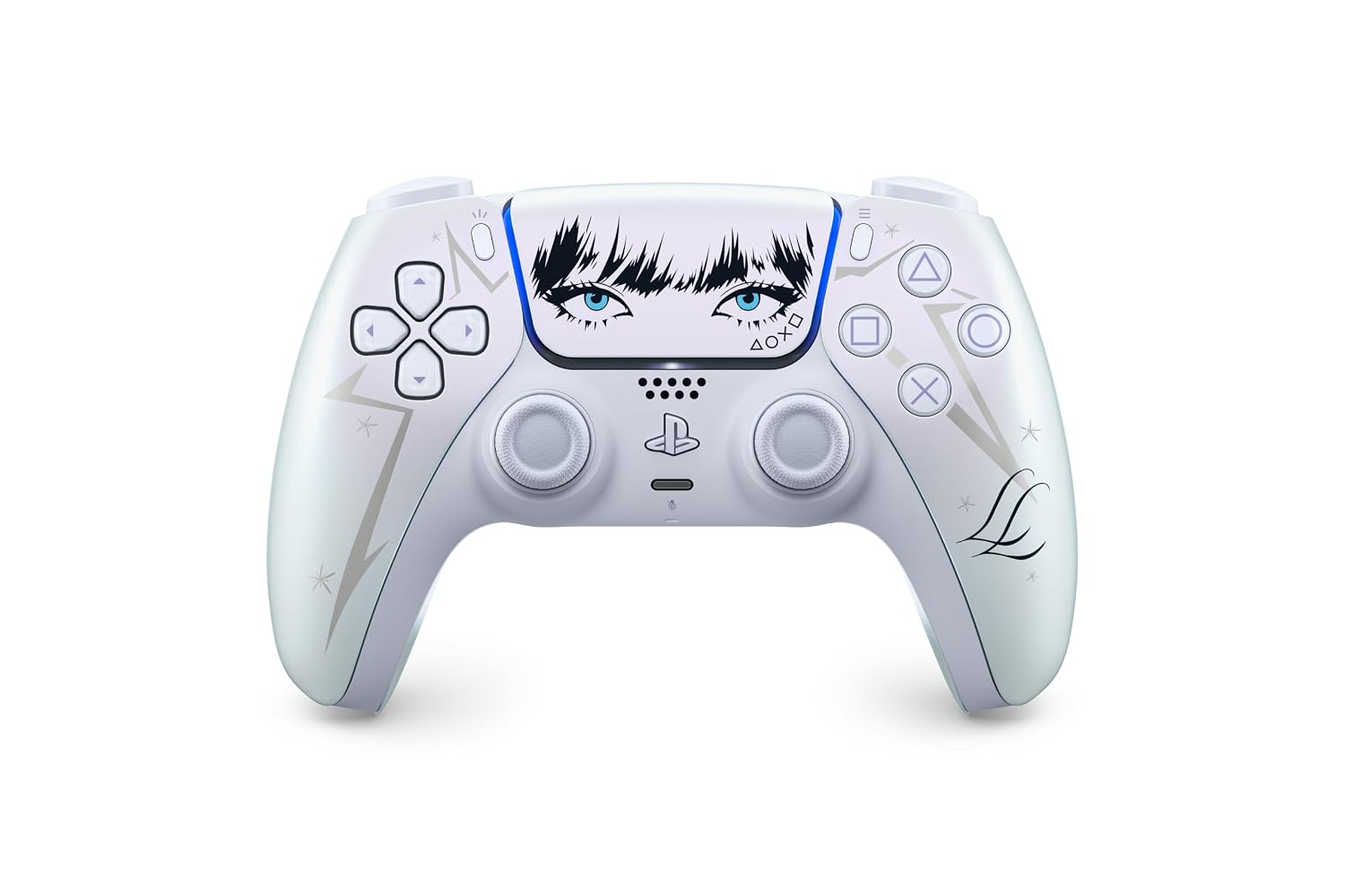 PlayStation DualSense LISA Limited Edition controller, white with LISA eyes art on the touchpad