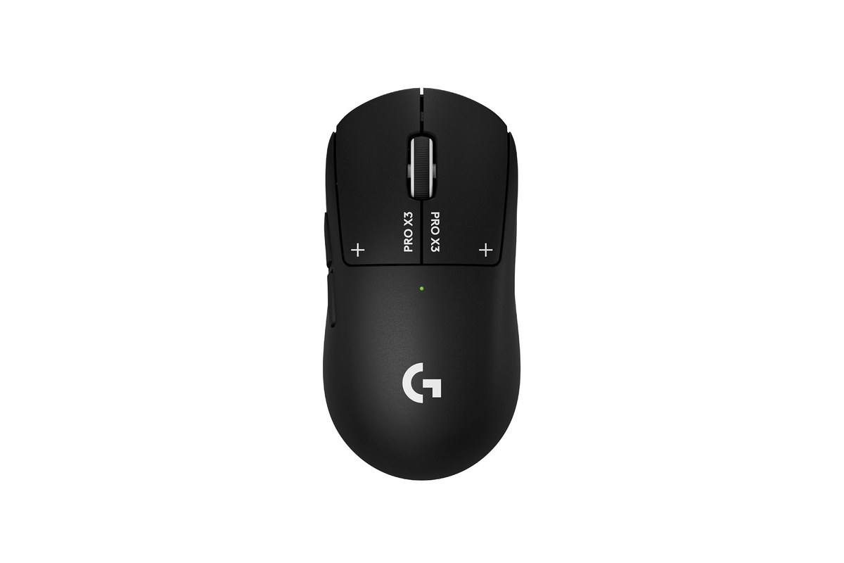 The Logitech G PRO X3 SUPERSTRIKE wireless gaming mouse in black, from the Amazon listing