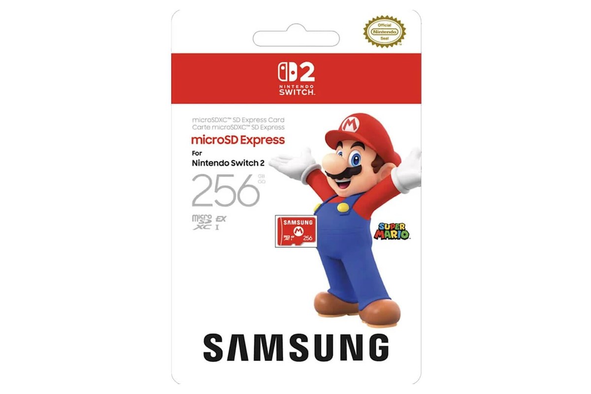 Samsung microSD Express Card 256GB for Nintendo Switch 2 retail package with Mario