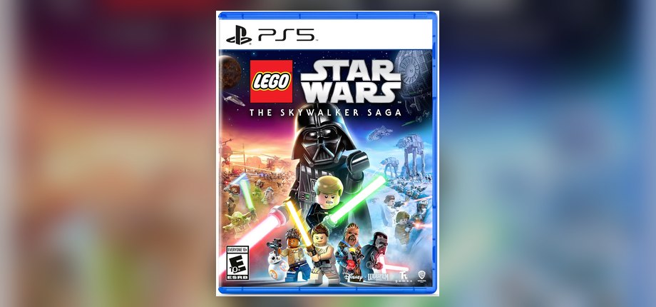 LEGO Star Wars: The Skywalker Saga PlayStation 5 box art with LEGO Darth Vader, Rey, and heroes from all nine films, as shown on the Amazon listing