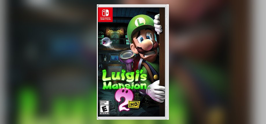 Luigi's Mansion 2 HD Nintendo Switch US box art with Luigi holding his flashlight and Poltergust, as shown on the Amazon listing