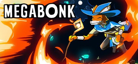 Megabonk Steam header art with a fox wizard swinging a glowing staff