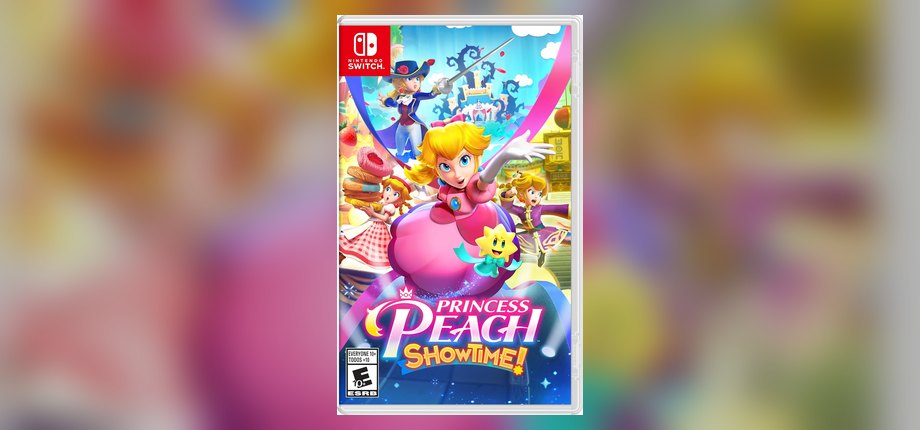 Princess Peach Showtime Nintendo Switch US box art with Peach and Stella on a theater stage, as shown on the Amazon listing