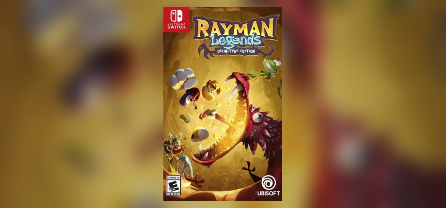 Rayman Legends Definitive Edition Nintendo Switch box art with Rayman leaping through a jungle, as shown on the Amazon listing