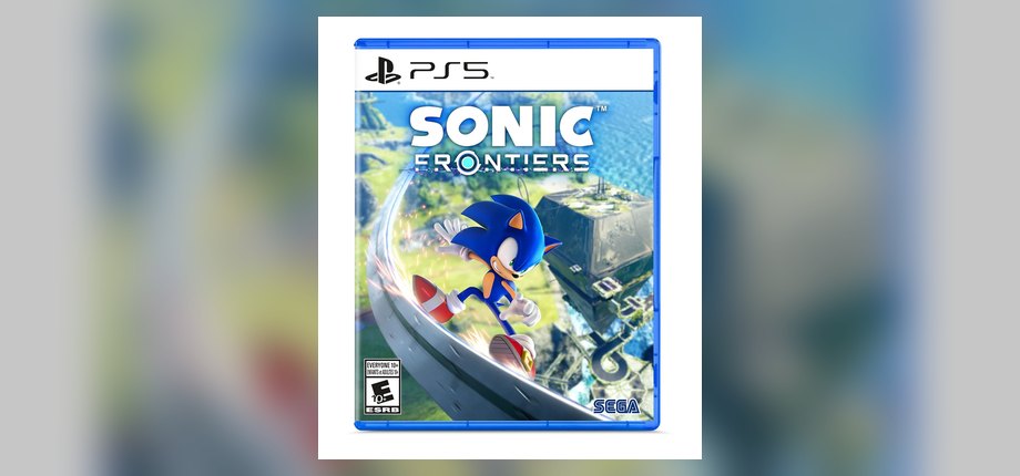 Sonic Frontiers PlayStation 5 US box art with Sonic running across Starfall Islands, as shown on the Amazon listing