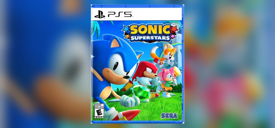 Sonic Superstars PlayStation 5 box art with Sonic, Tails, Knuckles, and Amy, as shown on the Amazon listing