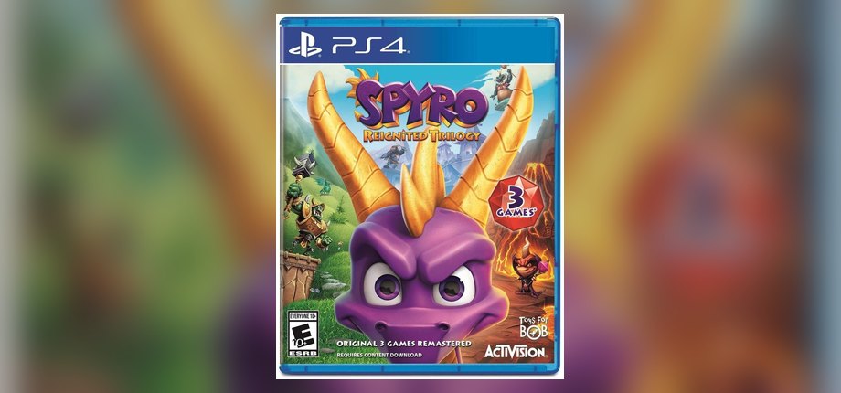 Spyro Reignited Trilogy PlayStation 4 US box art with Spyro grinning, as shown on the Amazon listing
