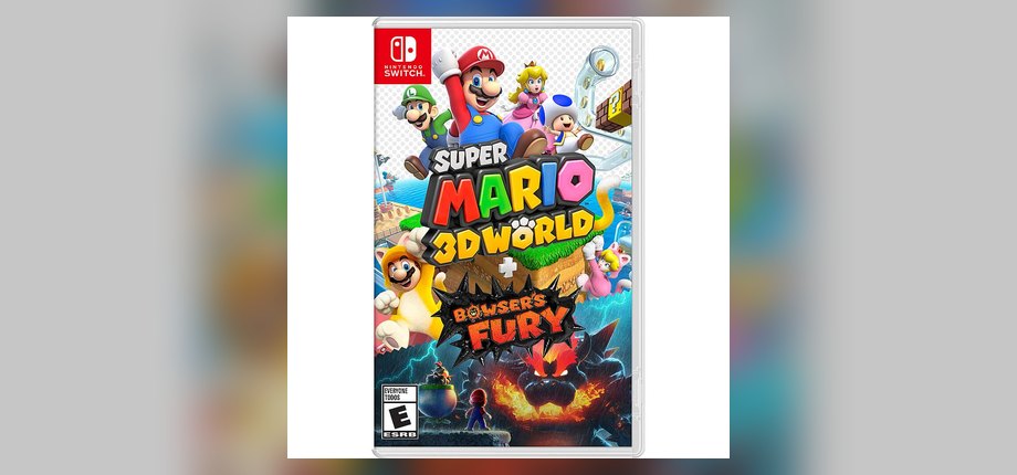 Super Mario 3D World + Bowser's Fury Nintendo Switch US Version box art with Mario in the cat suit and Fury Bowser, as shown on the Amazon listing