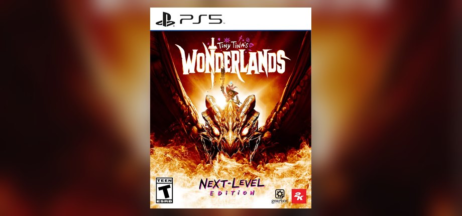 Tiny Tina's Wonderlands Next-Level Edition PS5 box art with a dragon lord, as shown on the Amazon listing