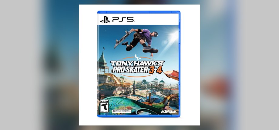 Tony Hawk's Pro Skater 3 + 4 PlayStation 5 box art with a skater in midair, as shown on the Amazon listing