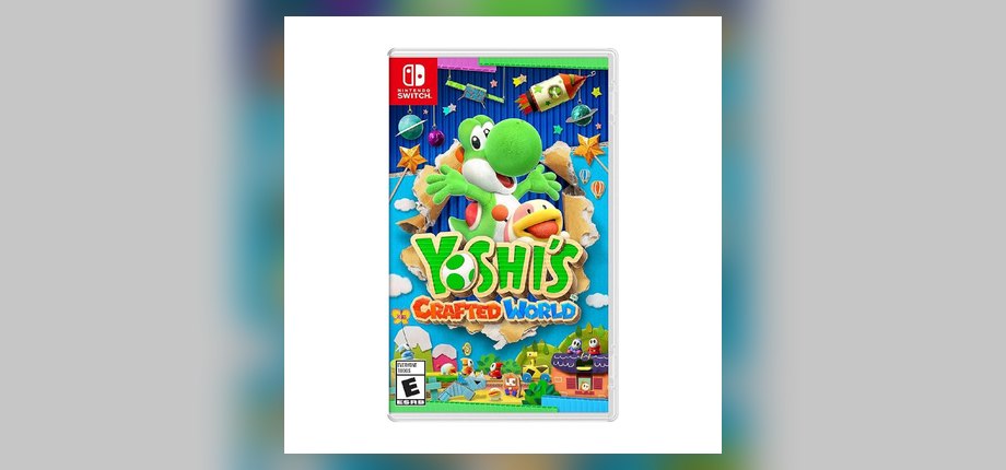Yoshi's Crafted World Nintendo Switch box art with Yoshi in a papercraft world, as shown on the Amazon listing